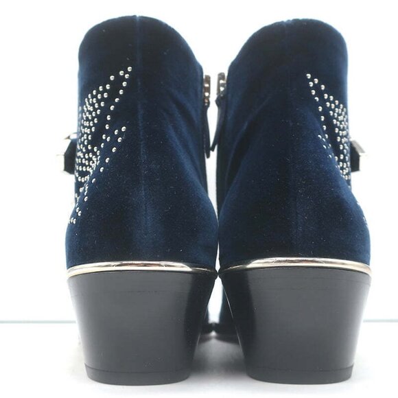 Chloe Susanna Studded Velvet Ankle Boots Navy Size 35.5 Buckle Booties NEW - Picture 8 of 11